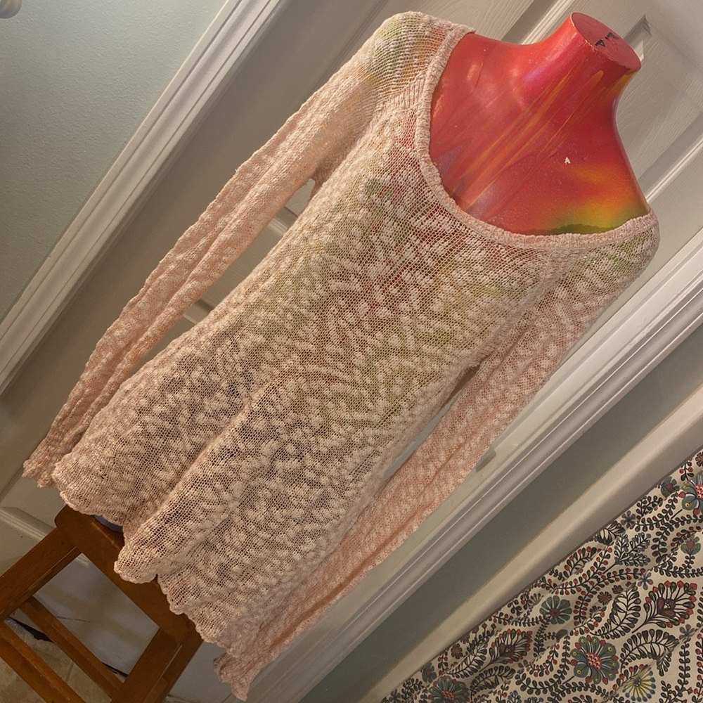 Roxy Sheer Knit Long-Sleeve Top in Light Pink